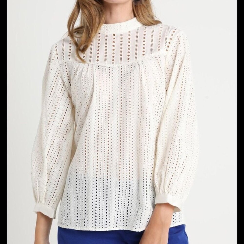 Banana Republic Eyelet, High collar, White, Petite small